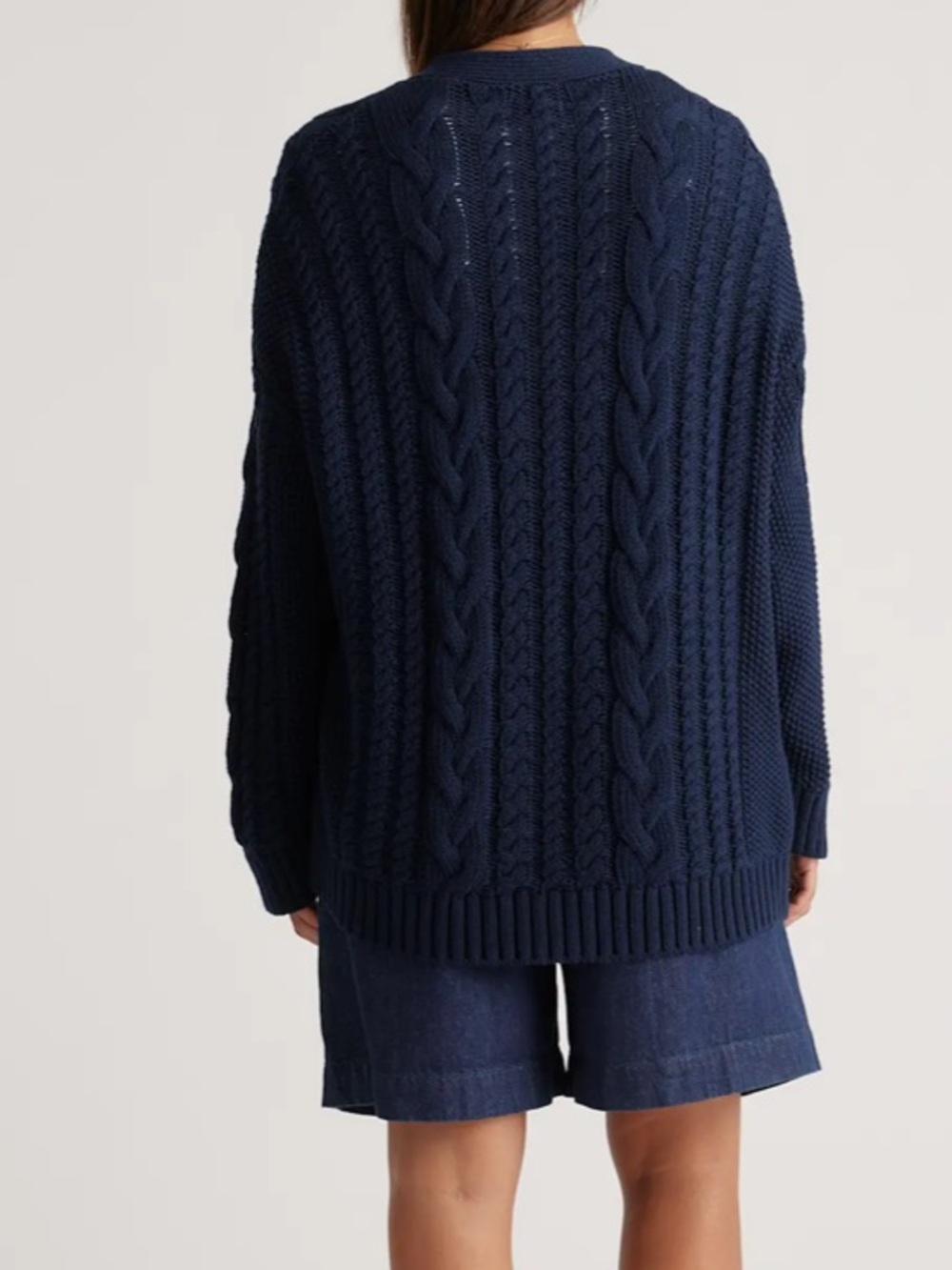Quince 100% organic cotton chunky oversized cable knit navy cardigan sz s - Picture 2 of 9